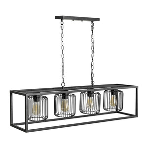 Farmhouze Light - Matte Black 4 - Light Rectangle Cage Kitchen Island Pendant - Chandelier - Black - 