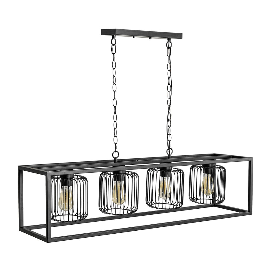 Farmhouze Light - Matte Black 4 - Light Rectangle Cage Kitchen Island Pendant - Chandelier - Black - 