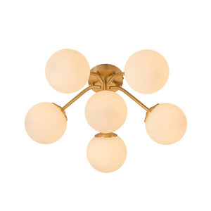 Farmhouze Light - Mid - Century 11 - Light Opal Glass Globe Sunburst Semi Flush - Chandelier - 16 - Light - 