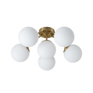 Farmhouze Light - Mid - Century 11 - Light Opal Glass Globe Sunburst Semi Flush - Chandelier - 16 - Light - 