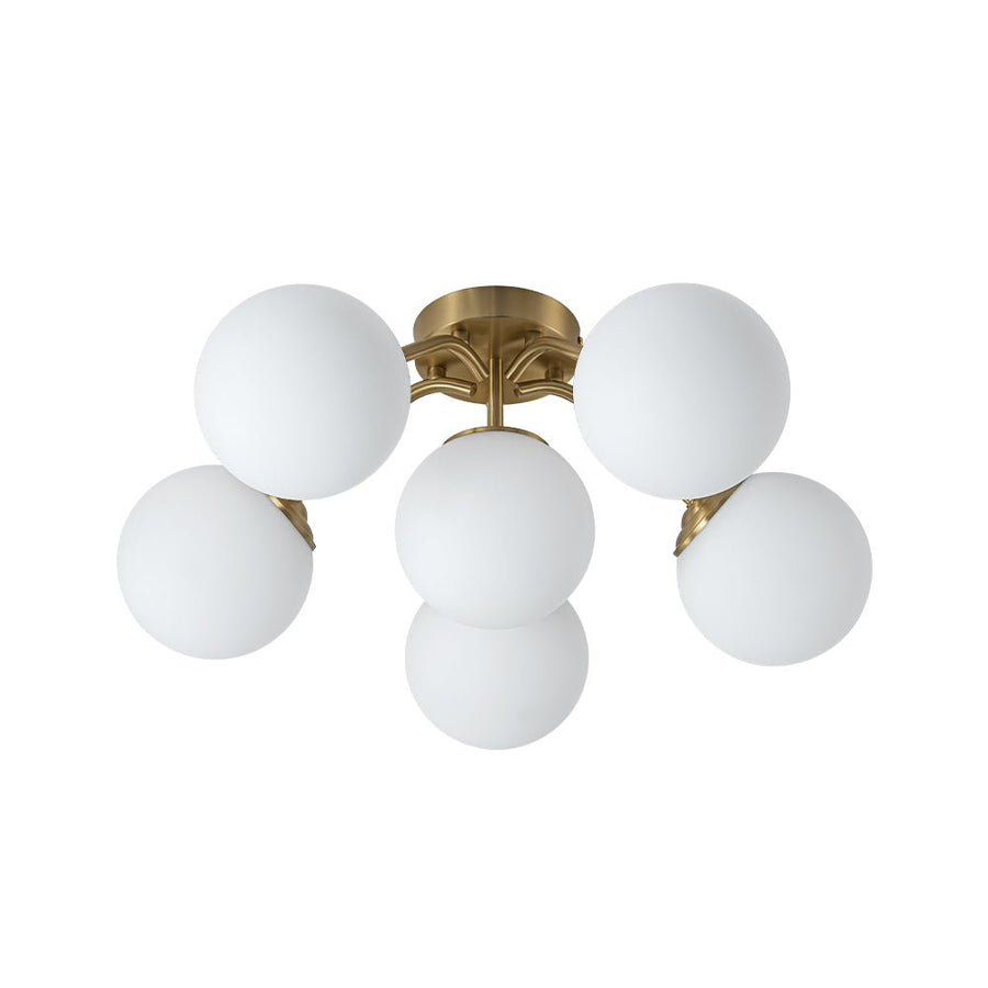 Farmhouze Light - Mid - Century 11 - Light Opal Glass Globe Sunburst Semi Flush - Chandelier - 16 - Light - 