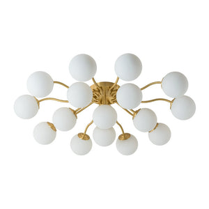 Farmhouze Light - Mid - Century 11 - Light Opal Glass Globe Sunburst Semi Flush - Chandelier - 16 - Light - 