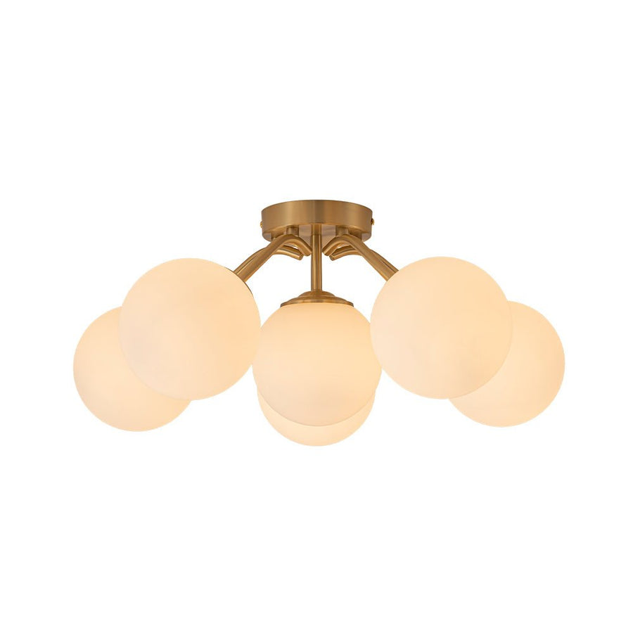 Farmhouze Light - Mid - Century 11 - Light Opal Glass Globe Sunburst Semi Flush - Chandelier - 16 - Light - 