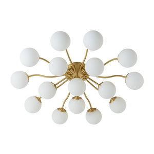 Farmhouze Light - Mid - Century 11 - Light Opal Glass Globe Sunburst Semi Flush - Chandelier - 16 - Light - 