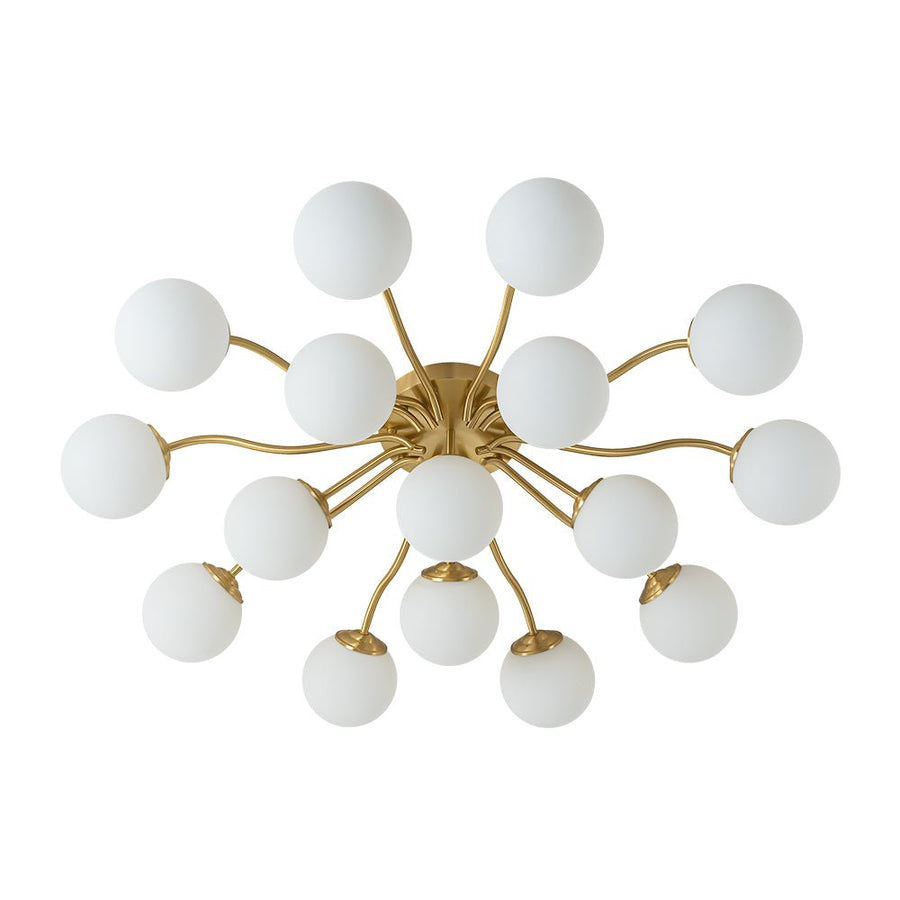 Farmhouze Light - Mid - Century 11 - Light Opal Glass Globe Sunburst Semi Flush - Chandelier - 16 - Light - 