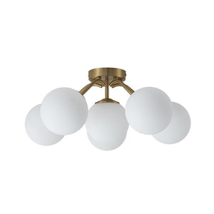 Farmhouze Light - Mid - Century 11 - Light Opal Glass Globe Sunburst Semi Flush - Chandelier - 16 - Light - 