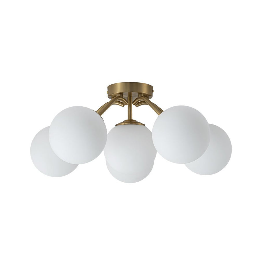 Farmhouze Light - Mid - Century 11 - Light Opal Glass Globe Sunburst Semi Flush - Chandelier - 16 - Light - 