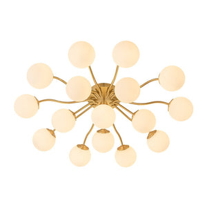 Farmhouze Light - Mid - Century 11 - Light Opal Glass Globe Sunburst Semi Flush - Chandelier - 16 - Light - 