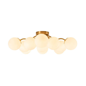 Farmhouze Light - Mid - Century 11 - Light Opal Glass Globe Sunburst Semi Flush - Chandelier - Brass - 