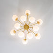 Load image into Gallery viewer, Farmhouze Light - Mid - Century 12 - Light Opal Glass Bubble Round Sputnik Semi Flush - Ceiling Light - Brass - 
