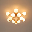 Load image into Gallery viewer, Farmhouze Light - Mid - Century 12 - Light Opal Glass Bubble Round Sputnik Semi Flush - Ceiling Light - Brass - 
