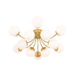 Load image into Gallery viewer, Farmhouze Light - Mid - Century 12 - Light Opal Glass Bubble Round Sputnik Semi Flush - Ceiling Light - Brass - 
