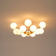 Load image into Gallery viewer, Farmhouze Light - Mid - Century 12 - Light Opal Glass Bubble Round Sputnik Semi Flush - Ceiling Light - Brass - 
