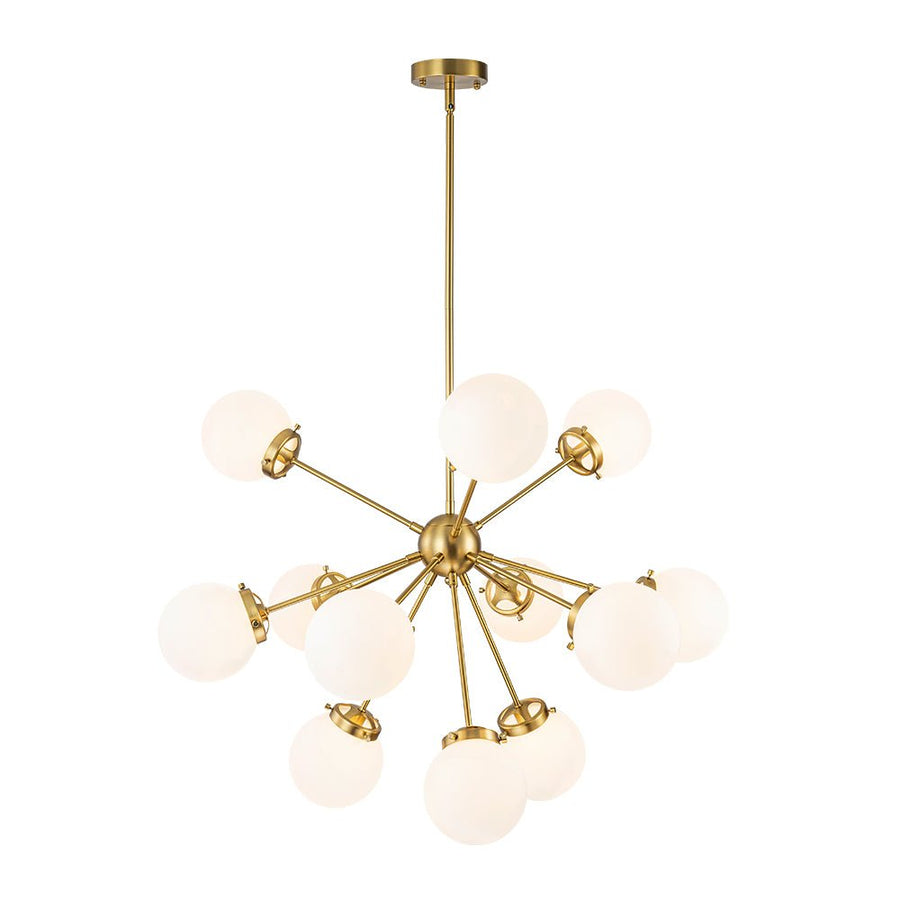 Farmhouze Light - Mid Century 12 - Light White Glass Globe Bubble Sunburst Chandelier - Chandelier - Black - 