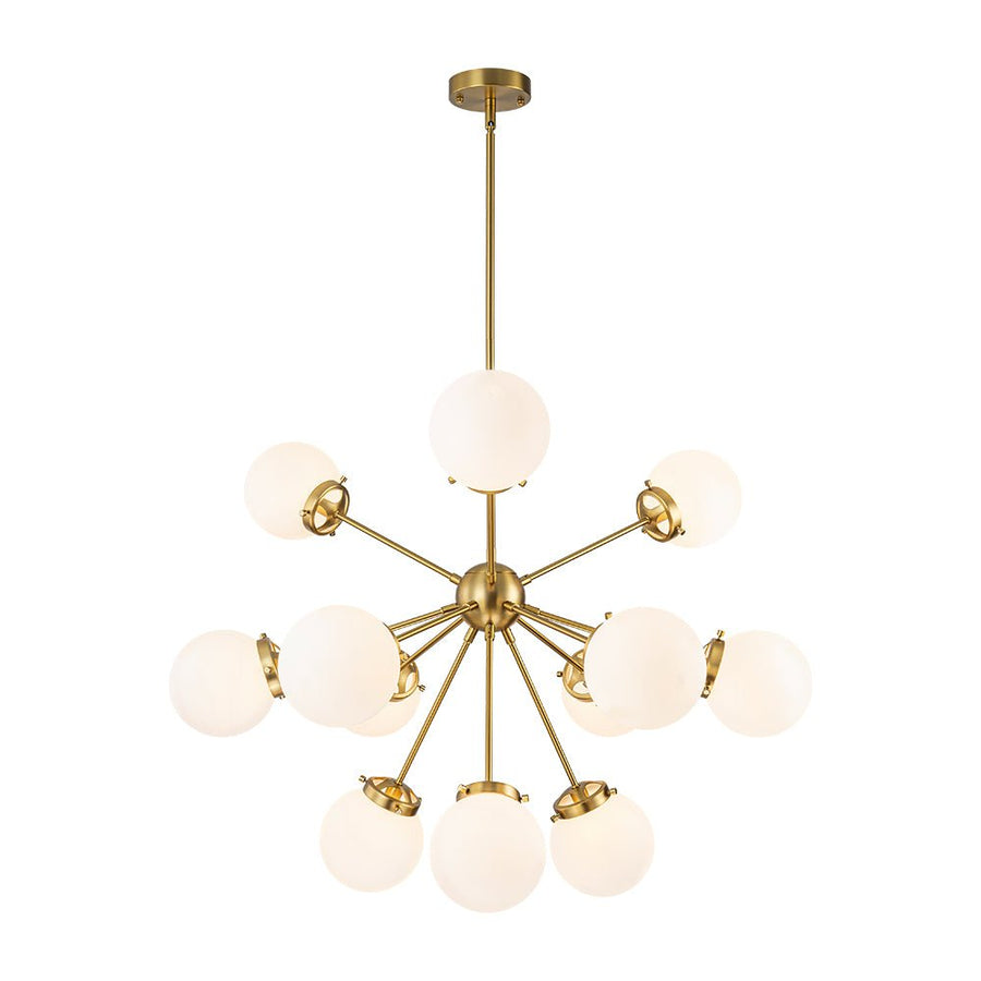 Farmhouze Light - Mid Century 12 - Light White Glass Globe Bubble Sunburst Chandelier - Chandelier - Black - 