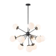 Load image into Gallery viewer, Farmhouze Light - Mid Century 12 - Light White Glass Globe Bubble Sunburst Chandelier - Chandelier - Black - 
