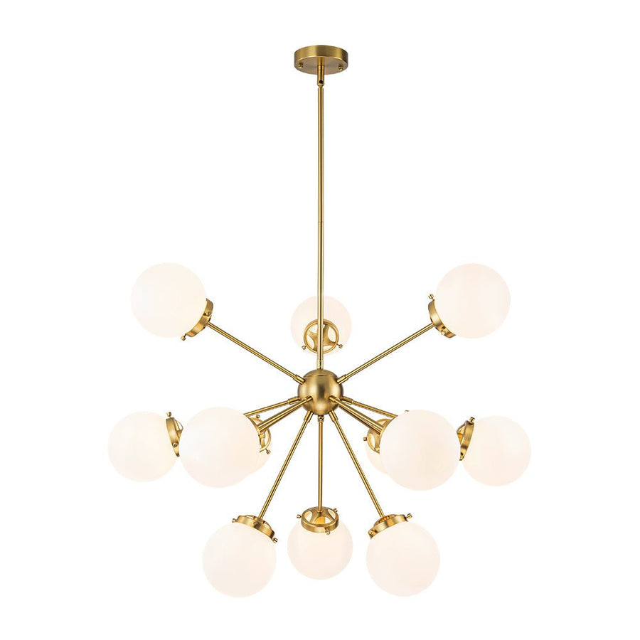 Farmhouze Light - Mid Century 12 - Light White Glass Globe Bubble Sunburst Chandelier - Chandelier - Black - 