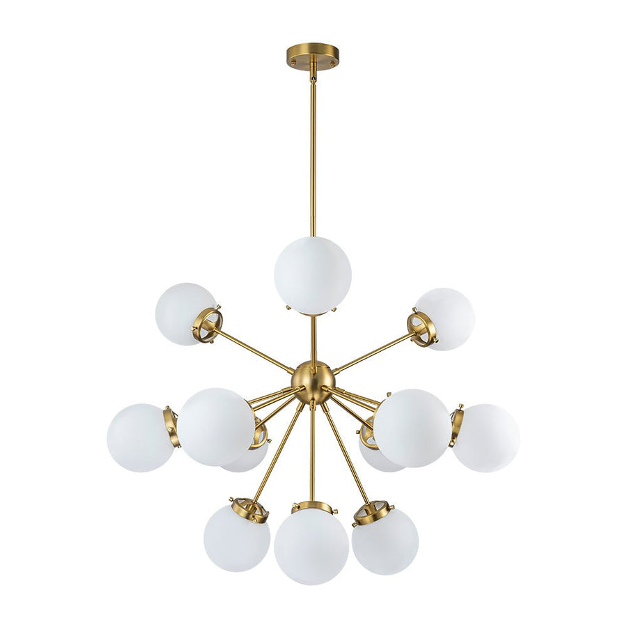Farmhouze Light - Mid Century 12 - Light White Glass Globe Bubble Sunburst Chandelier - Chandelier - Black - 