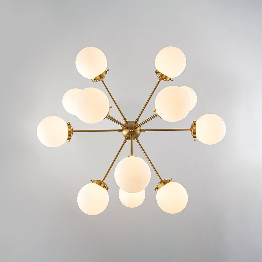Farmhouze Light - Mid Century 12 - Light White Glass Globe Bubble Sunburst Chandelier - Chandelier - Black - 