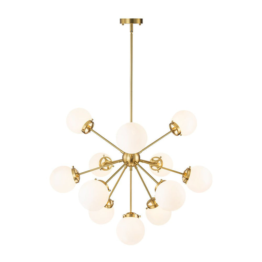 Farmhouze Light - Mid Century 12 - Light White Glass Globe Bubble Sunburst Chandelier - Chandelier - Black - 