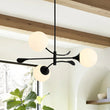 Load image into Gallery viewer, Farmhouze Light - Mid - Century 3 - Light Frosted Glass Globe Sputnik Chandelier - Chandelier - Black - 
