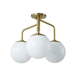 Farmhouze Light - Mid Century 3 - Light Milky Glass Globe Semi Flush Mount - Ceiling Light - 4 Bulbs - 