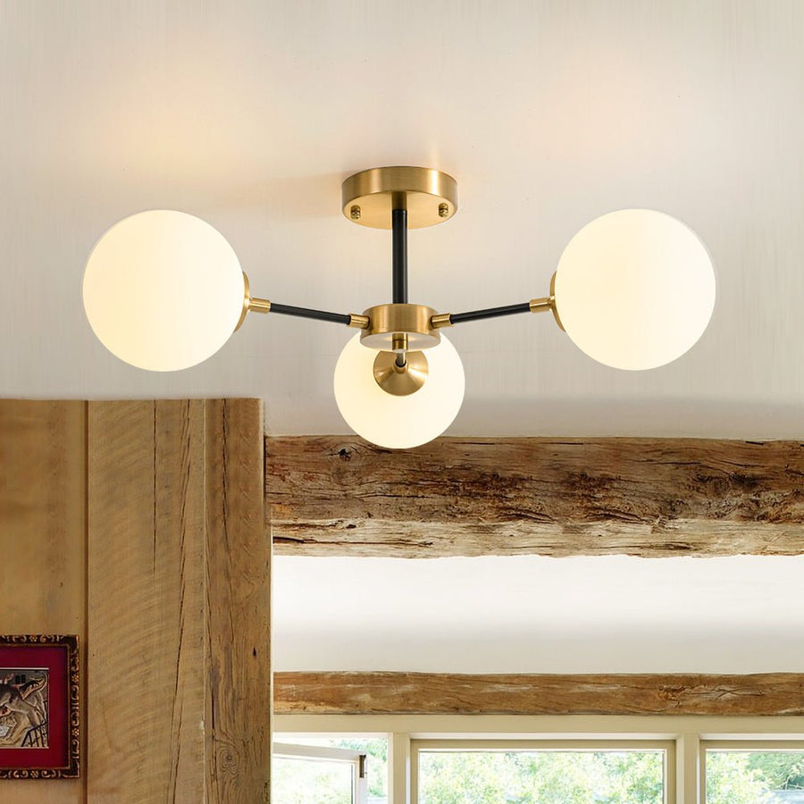 Farmhouze Light - Mid Century 3 - Light Milky White Glass Globe Ceiling Light - Ceiling Light - 26 in. - 