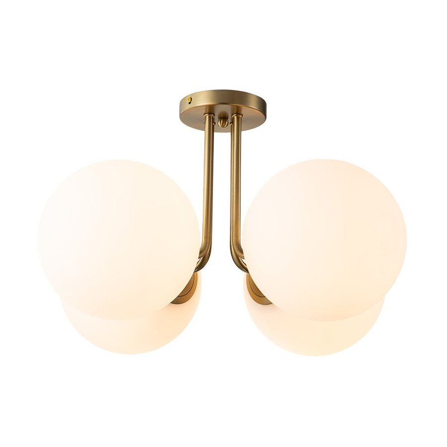 Farmhouze Light - Mid Century 4 - Light Frosted Glass Globe Semi Flush Mount - Ceiling Light - 4 Bulbs - 