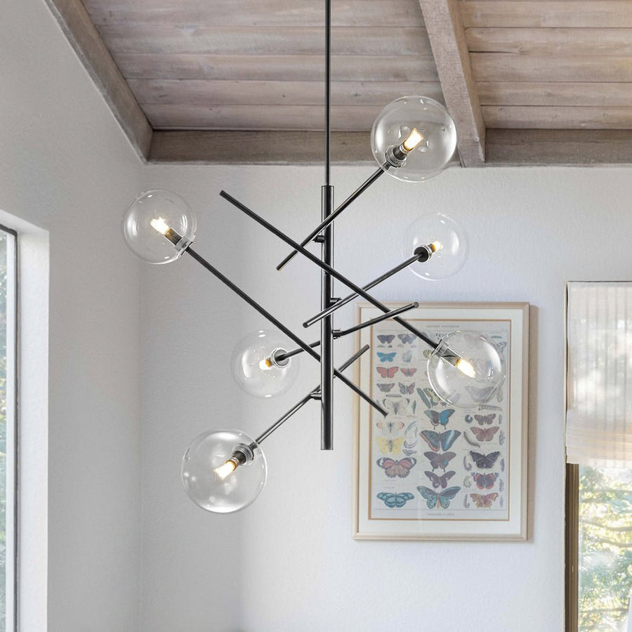 Farmhouze Light - Mid - Century 6 - Light Clear Glass Bubble Sputnik Chandelier - Chandelier - Black - 