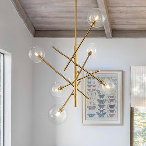 Farmhouze Light - Mid - Century 6 - Light Clear Glass Bubble Sputnik Chandelier - Chandelier - Brass - 