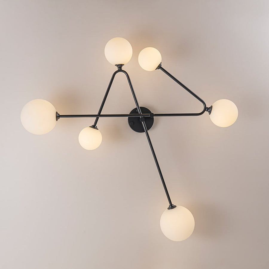 Farmhouze Light - Mid - Century 6 - Light Milky Bubble Abstract Sputnik Ceiling Light - Ceiling Light - Black - 