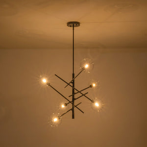 Farmhouze Light - Mid - Century 8 - Light Clear Glass Bubble Sputnik Chandelier - Chandelier - Black - 