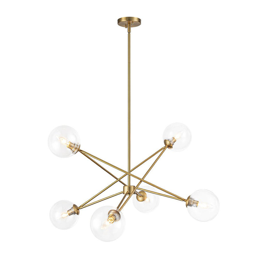 Farmhouze Light - Mid - Century Brass 6 - Light Glass Globe Sputnik Chandelier - Chandelier - Brass - 