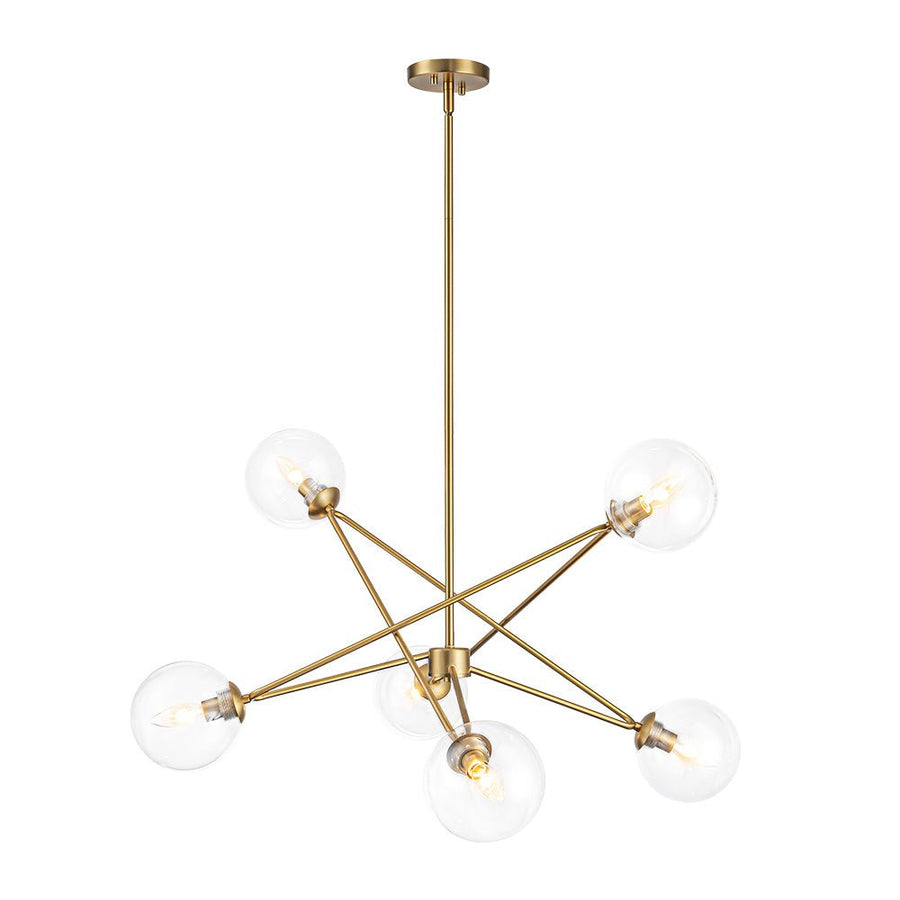 Farmhouze Light - Mid - Century Brass 6 - Light Glass Globe Sputnik Chandelier - Chandelier - Brass - 