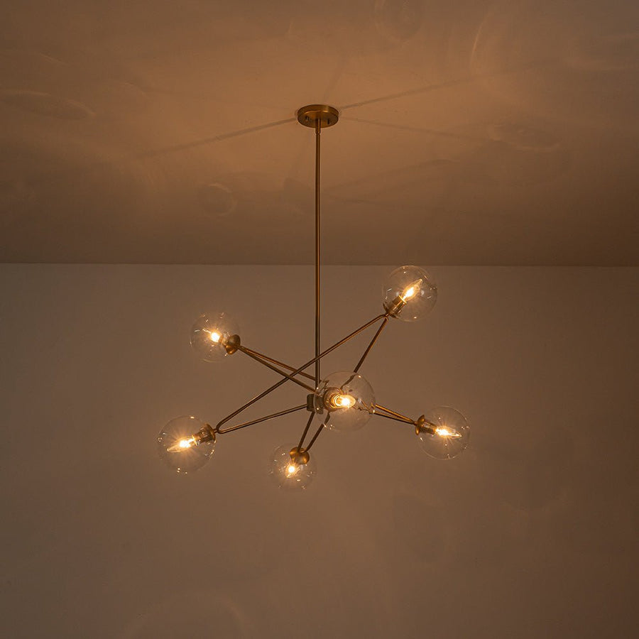 Farmhouze Light - Mid - Century Brass 6 - Light Glass Globe Sputnik Chandelier - Chandelier - Brass - 