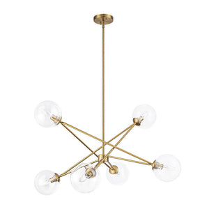 Farmhouze Light - Mid - Century Brass 6 - Light Glass Globe Sputnik Chandelier - Chandelier - Brass - 