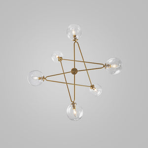 Farmhouze Light - Mid - Century Brass 6 - Light Glass Globe Sputnik Chandelier - Chandelier - Brass - 