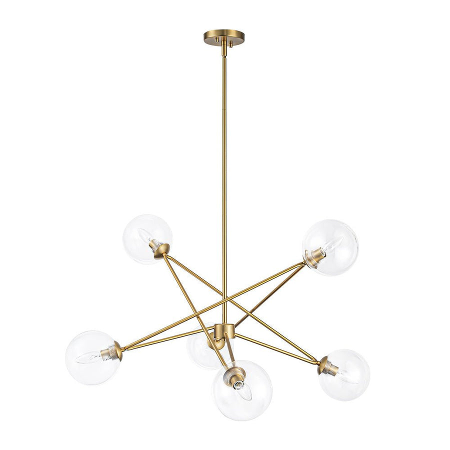 Farmhouze Light - Mid - Century Brass 6 - Light Glass Globe Sputnik Chandelier - Chandelier - Brass - 