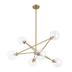 Farmhouze Light - Mid - Century Brass 6 - Light Glass Globe Sputnik Chandelier - Chandelier - Brass - 