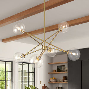 Farmhouze Light - Mid - Century Brass 6 - Light Glass Globe Sputnik Chandelier - Chandelier - Brass - 