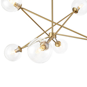 Farmhouze Light - Mid - Century Brass 6 - Light Glass Globe Sputnik Chandelier - Chandelier - Brass - 