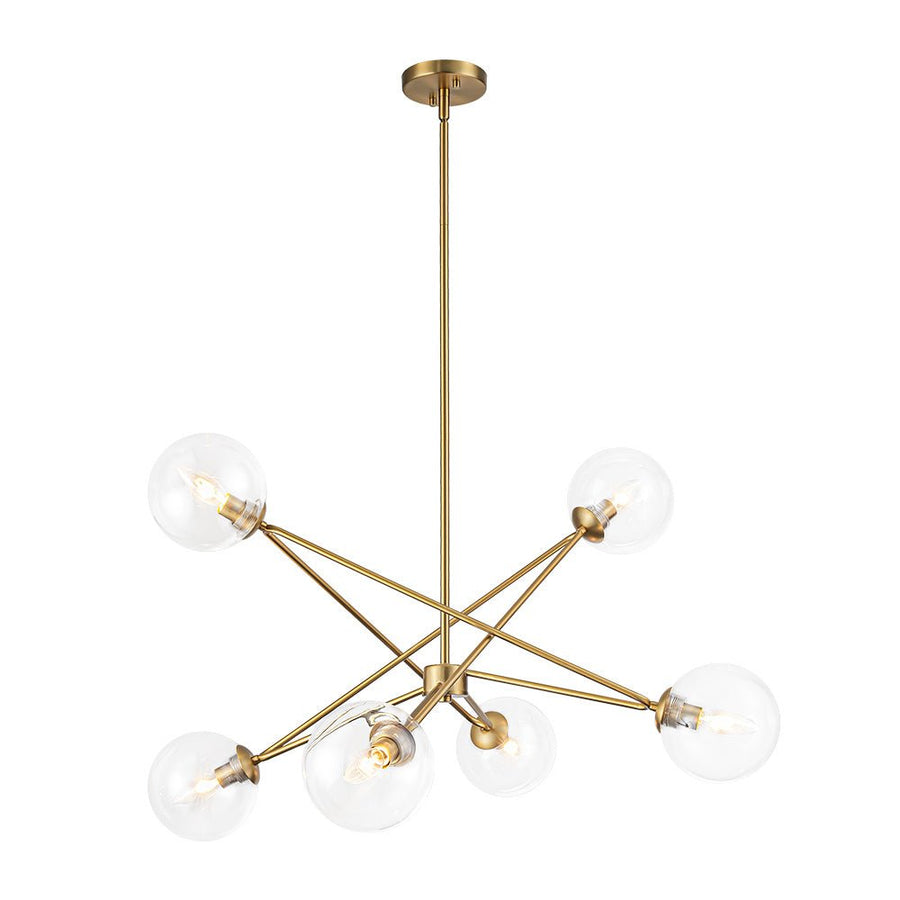 Farmhouze Light - Mid - Century Brass 6 - Light Glass Globe Sputnik Chandelier - Chandelier - Brass - 