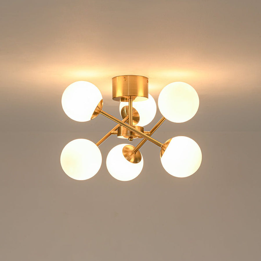 Farmhouze Light - Mid - Century Brass Frosted Glass Globe Sputnik Ceiling Light - Chandelier - Brass - 