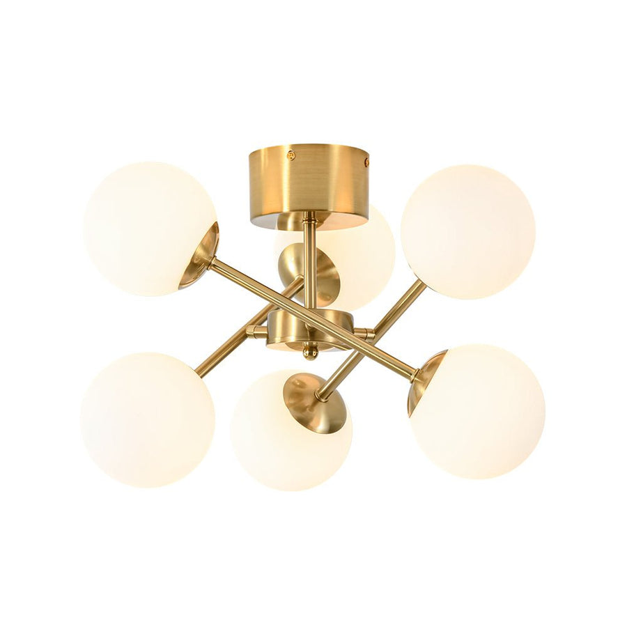Farmhouze Light - Mid - Century Brass Frosted Glass Globe Sputnik Ceiling Light - Chandelier - Brass - 