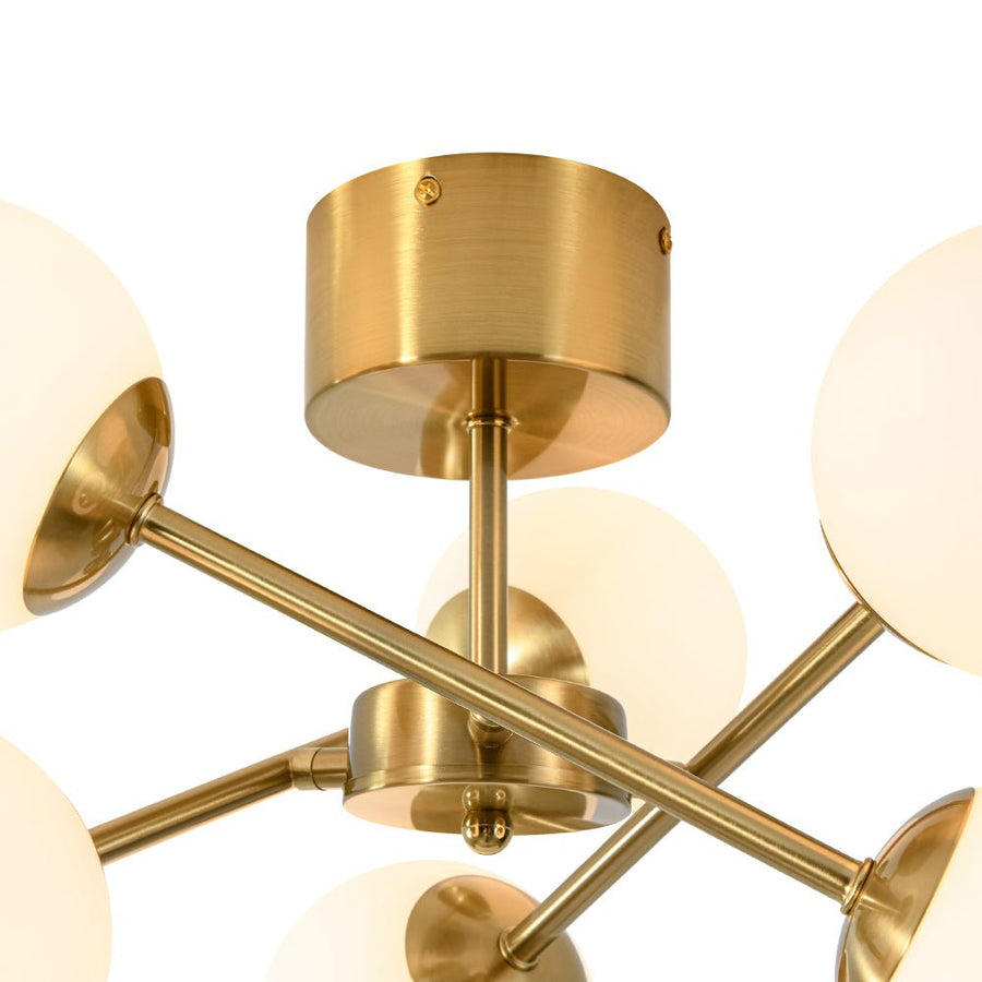 Farmhouze Light - Mid - Century Brass Frosted Glass Globe Sputnik Ceiling Light - Chandelier - Brass - 