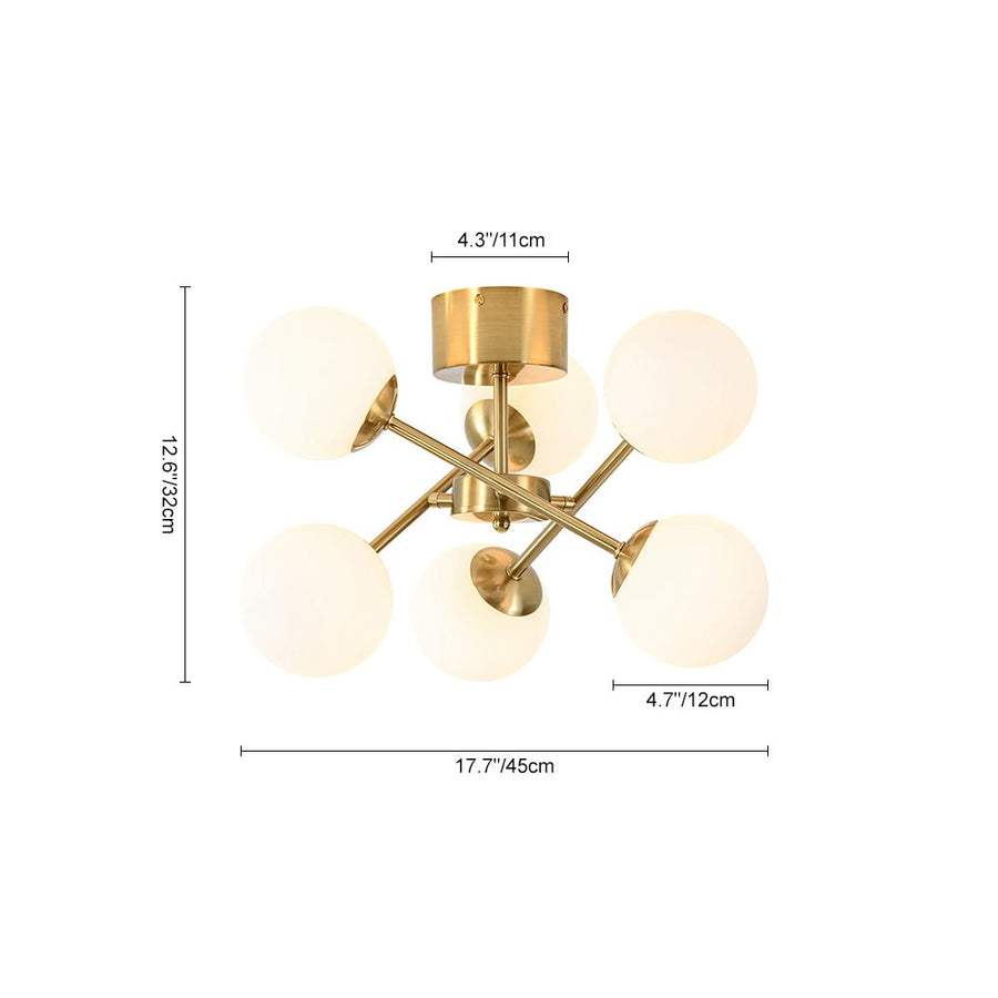 Farmhouze Light - Mid - Century Brass Frosted Glass Globe Sputnik Ceiling Light - Chandelier - Brass - 