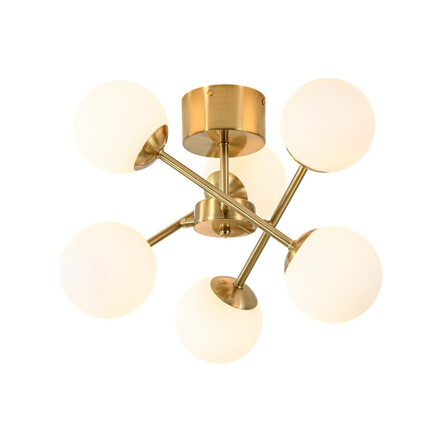 Farmhouze Light - Mid - Century Brass Frosted Glass Globe Sputnik Ceiling Light - Chandelier - Brass - 