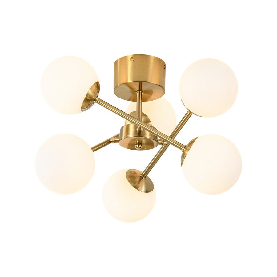 Farmhouze Light - Mid - Century Brass Frosted Glass Globe Sputnik Ceiling Light - Chandelier - Brass - 