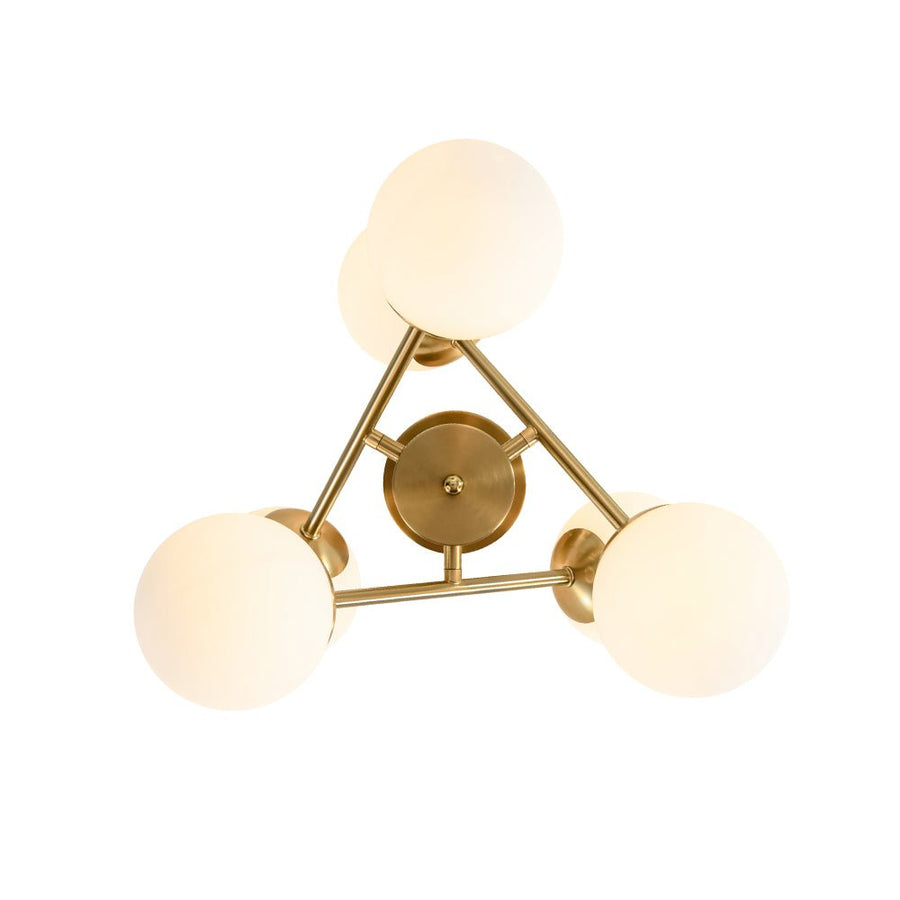 Farmhouze Light - Mid - Century Brass Frosted Glass Globe Sputnik Ceiling Light - Chandelier - Brass - 