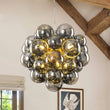 Load image into Gallery viewer, Farmhouze Light - Mid - Century Brass Smoked Glass Globe Bubble Chandelier - Chandelier - Brass - 
